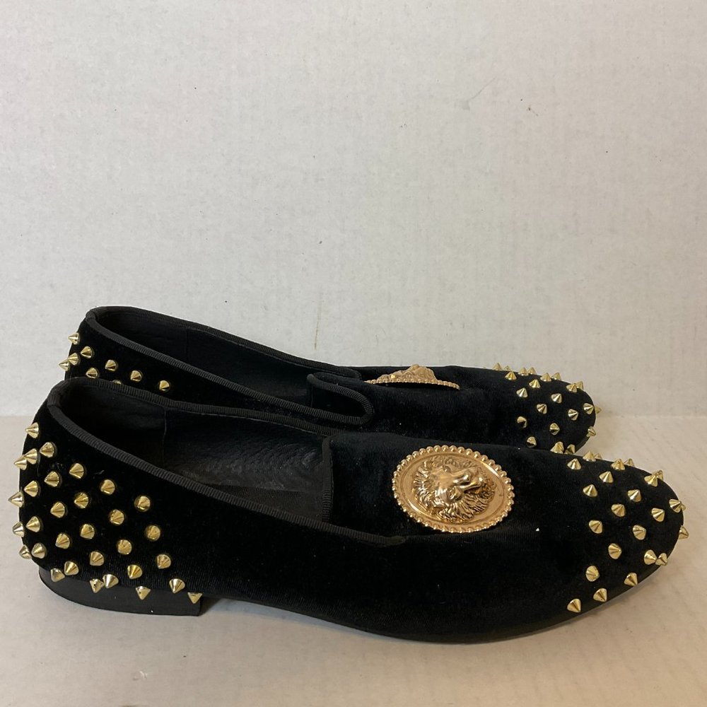 Harpelunde Velvet Loafers Men's 9 Black Gold Spikes Décor - Picture 7 of 10